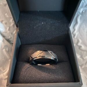 Black Textured Male Wedding Band 8mm Tungsten Carbide size 13